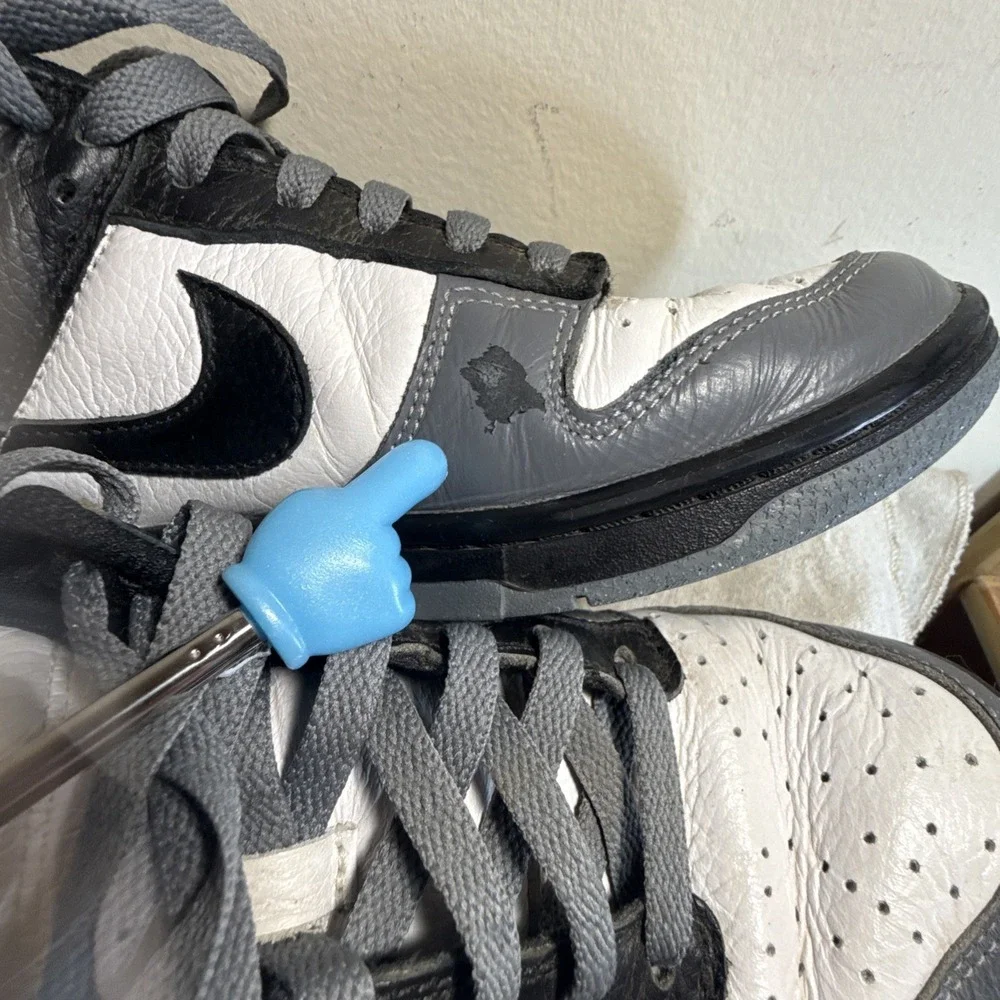Nike Dunk Low Gray White Black Leather Sneakers Shoes Mens Size‎ 8.5